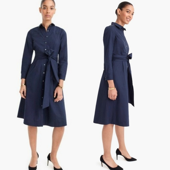 J. Crew Dresses & Skirts - NWT J.CREW Tie Waist Navy Shirtdress in Cotton Poplin